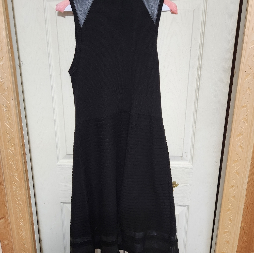 Calvin Klein Black Midi Dress with Leather Accents - Picture 10 of 11